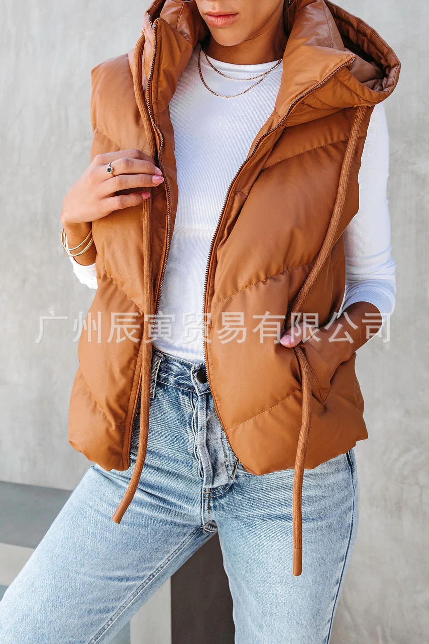 Padded Vest Gilet - Gilet Imbottito da Donna con Cappuccio,