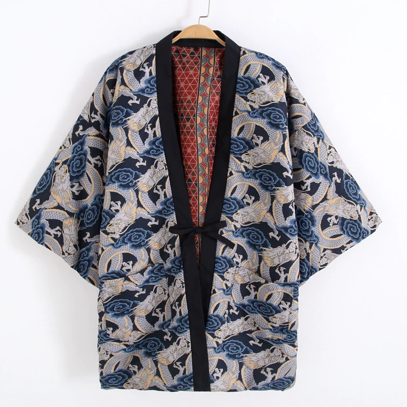 Traditional Winter Japanese Clothing - Cappotto Hanten Giapponese con Stampa Drago
